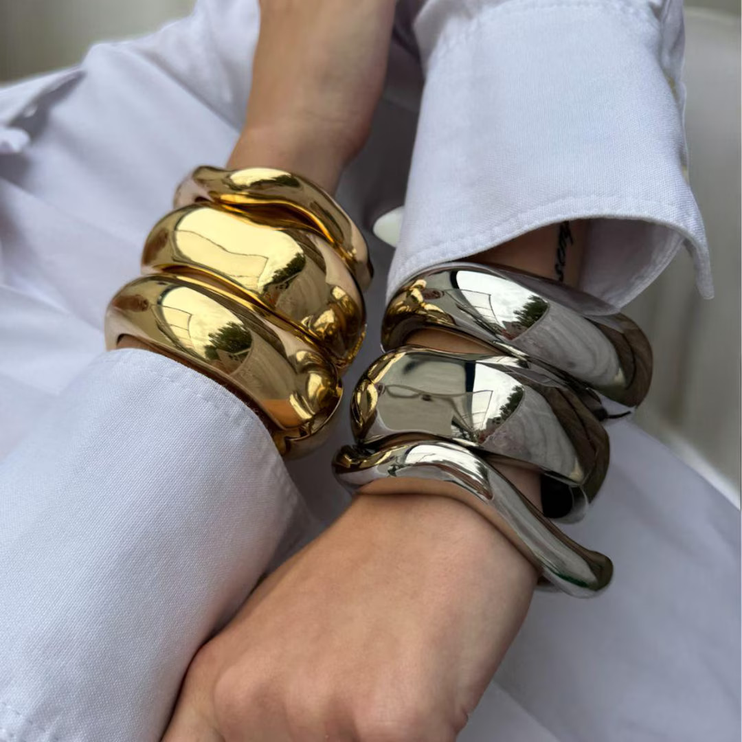 Cuff Bracelets, Gold Bangles, Chunky Bracelet, Bracelet Set, Dainty Gold Bracelets, Wide Bracelet... | Etsy (US)