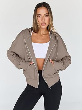 Trendy Queen Hoodies for Women Full Zip Up Cropped Sweatshirts Jackets Casual Comfy Gym Tops Fall... | Amazon (US)