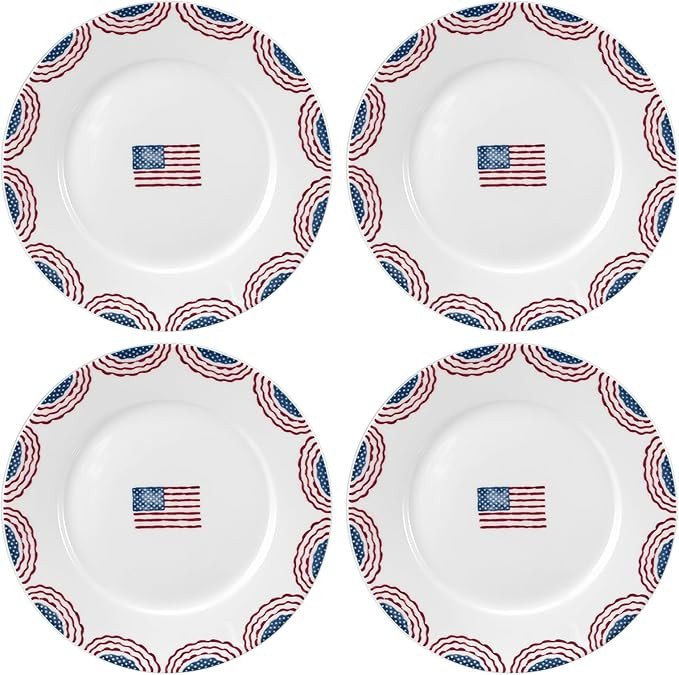 4 Pcs 10 Inch 4th of July Plates Patriotic American Flag Independence Day Ceramic Dinner Dessert ... | Amazon (US)