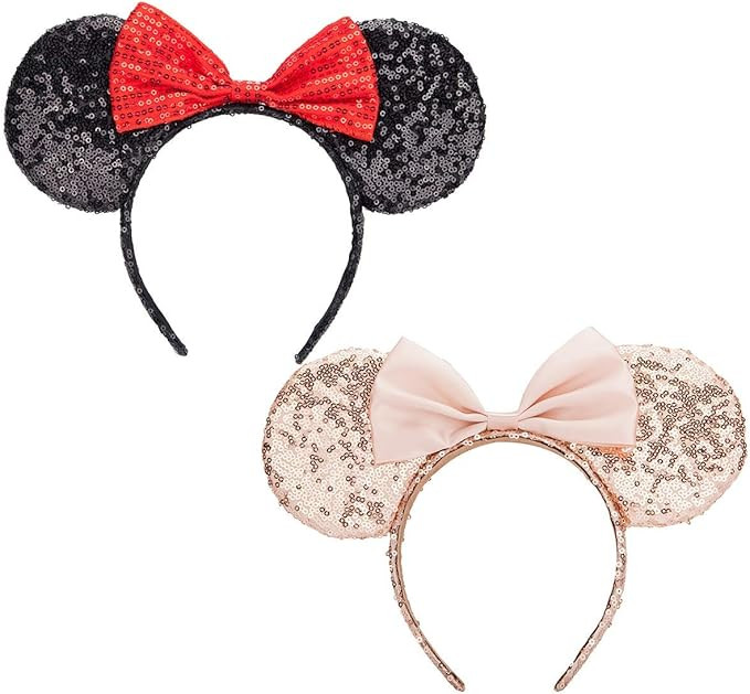 Mouse Ears headband,2pcs Sequin Halloween Minnie Ears Headband Glitter Hairband for Princess Part... | Amazon (US)