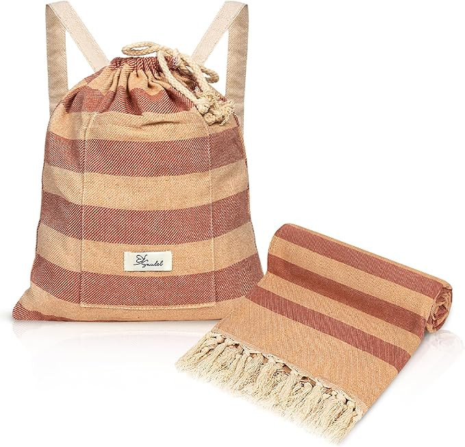 Turkish Beach Towel Oversized with Travel Bag - Travel Blanket - Turkish Cotton - Travel Towel Fa... | Amazon (US)