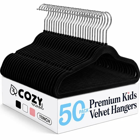 Cozymood 50 Pack Velvet Baby Hangers, 11" Non-Slip Kids Hangers, Ultra Slim Toddler Clothes Hange... | Walmart (US)