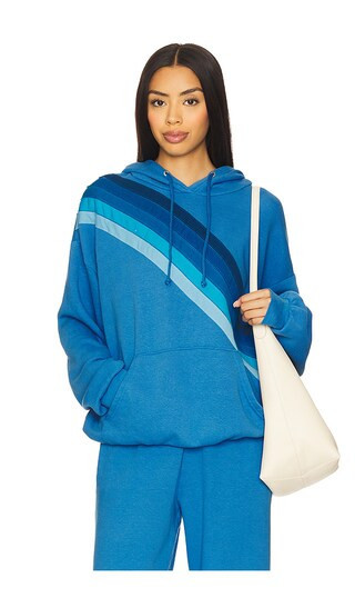 Aviator Nation Cross Stripe Relaxed Pullover Hoodie in Blue. - size S | Revolve Clothing (Global)
