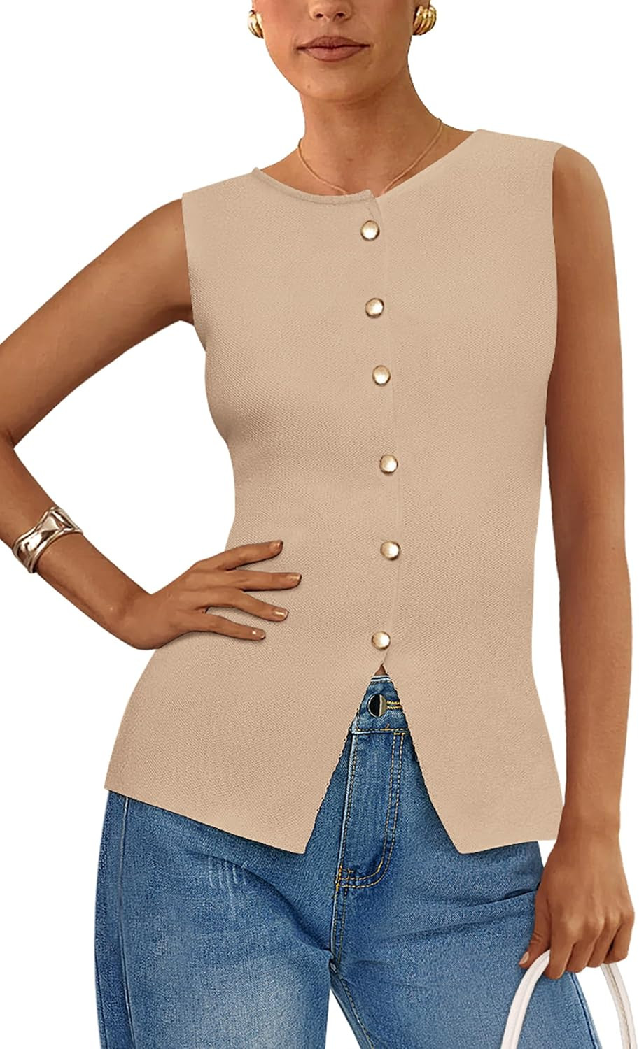 PRETTYGARDEN Women's Sweater Vest Button Down Summer Tank Tops 2026 Sleeveless Knit Vests Fashion Business Casual Outfits | Amazon (US)
