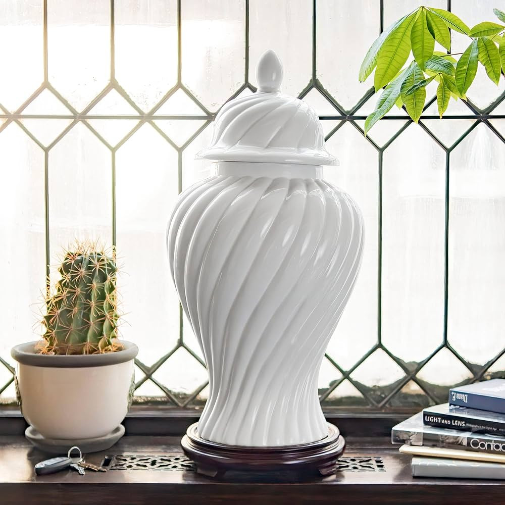Red Lantern 24" White Swirling Ridges Temple Jar | Amazon (US)