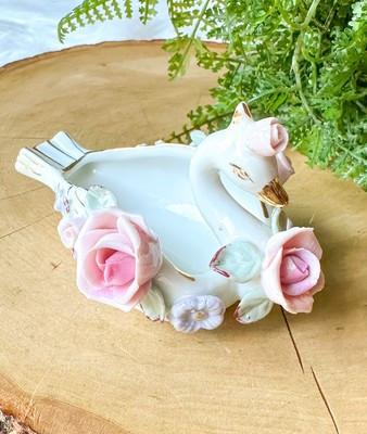 Vintage Lefton China Swan Figurine Floral Roses Ashtray Ring Dish Trinket Holder | eBay US