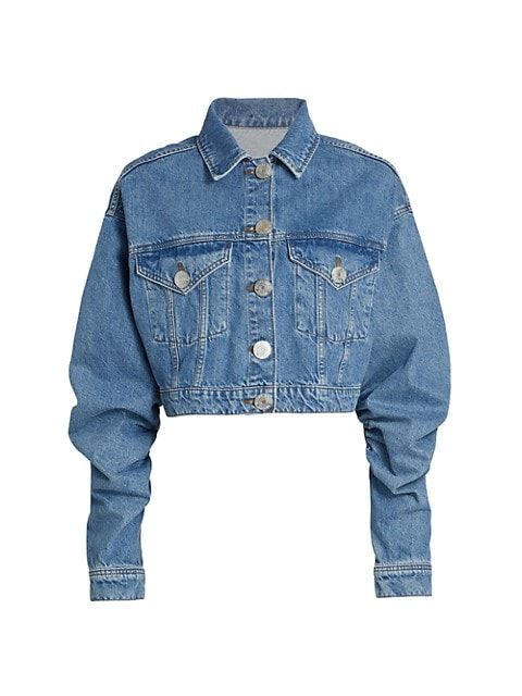 Ruched-Sleeve Cropped Denim Jacket | Saks Fifth Avenue