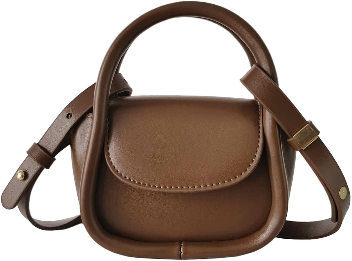 Women's Mini Small Brown Cute Trendy Vegan Leather Crossbody Purse Bag with Shoulder Strap | Amazon (US)