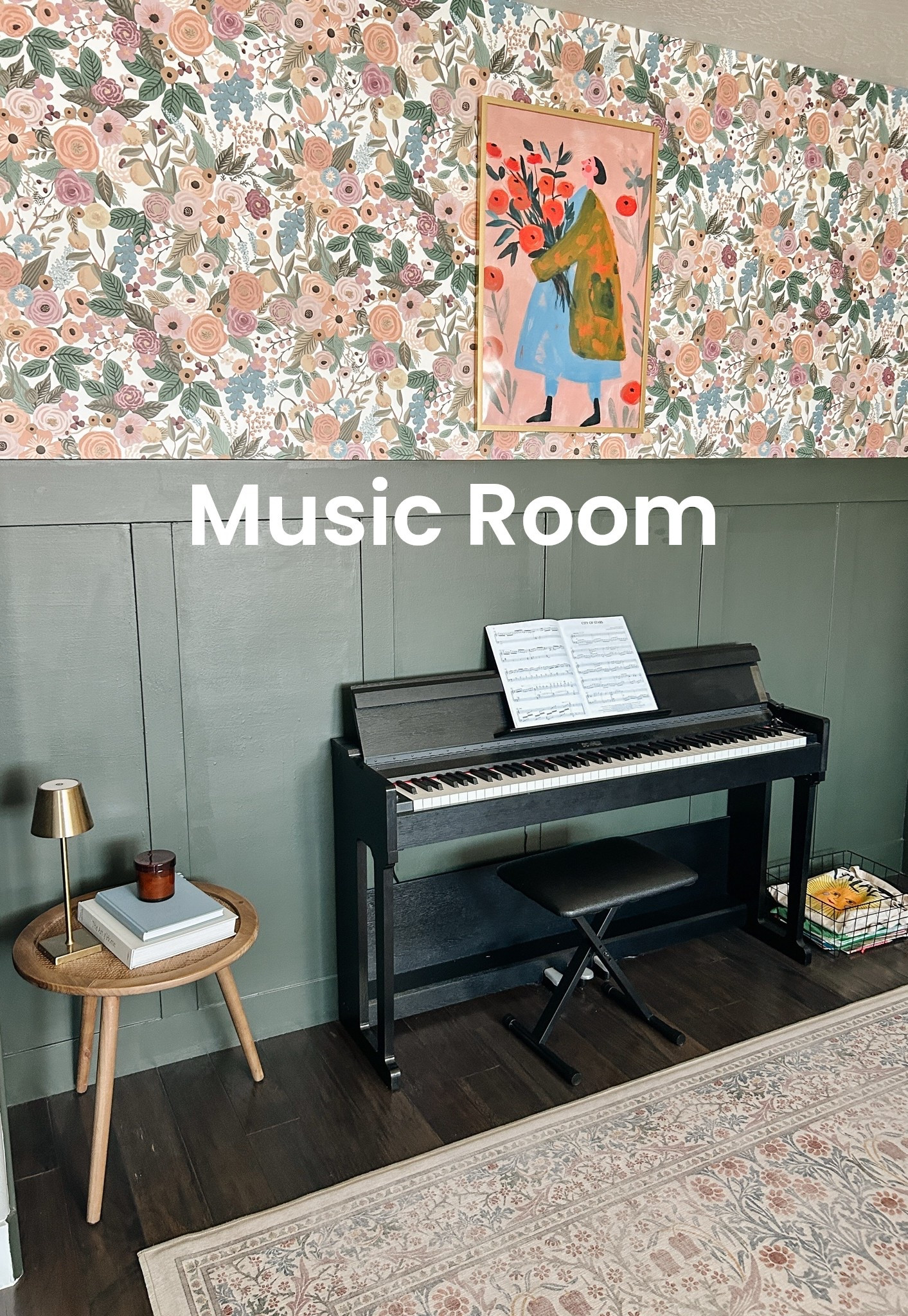 Creating a music room with character and happiness. We love our electric piano and this art makes me smile! Music makes everything better! 🎶

#LTKHome
