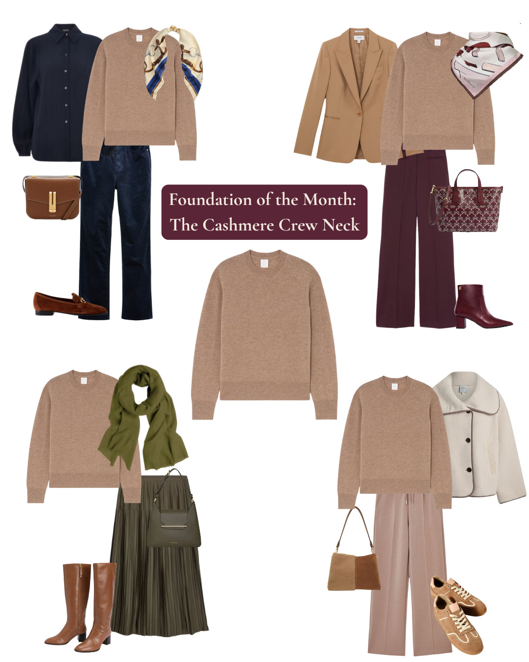 This is the foundation piece that works harder than any other in your wardrobe. A quality cashmere crew neck isn't just a jumper - it's a styling tool that creates five completely different outfit directions.
Here's how one piece multiplies your wardrobe:
Weekend casual with jeans and loafers. Smart meetings with tailored trousers and a blazer. Elegant lunch with a midi skirt. Travel comfort with joggers and trainers.

The key is investing in quality cashmere in your perfect neutral - whether that's cream, taupe, or soft pink. This isn't fast fashion. This is a piece you'll wear 50+ times a season for years.
Look for: 100% cashmere (or cashmere blend), good weight that holds its shape, classic crew neck, falls at hip length.
 

 #LTKuk #LTKover50style #LTKstyletip