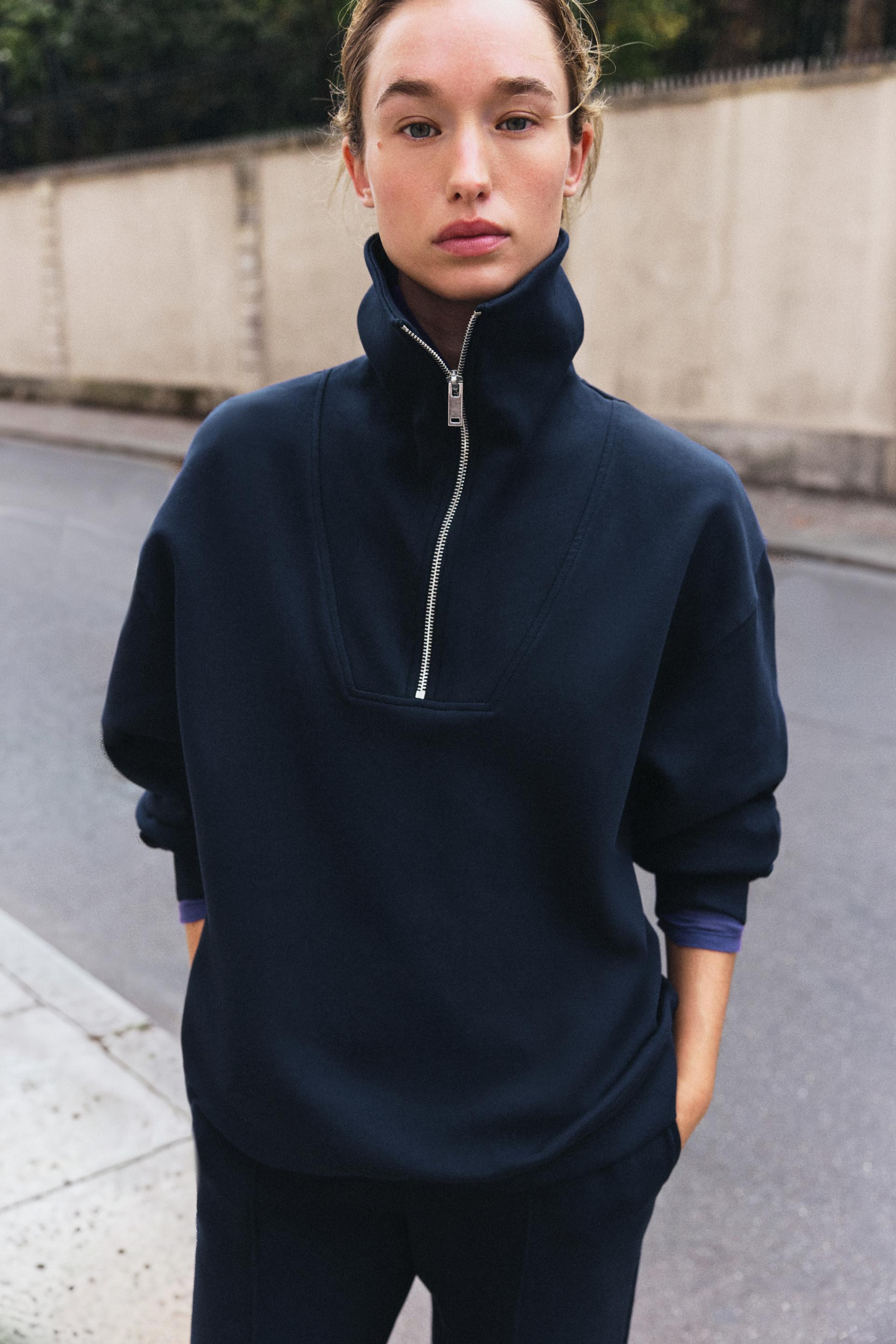 Zara - Interlock Zip-Up Sweatshirt - Red - S - Woman | Zara US
