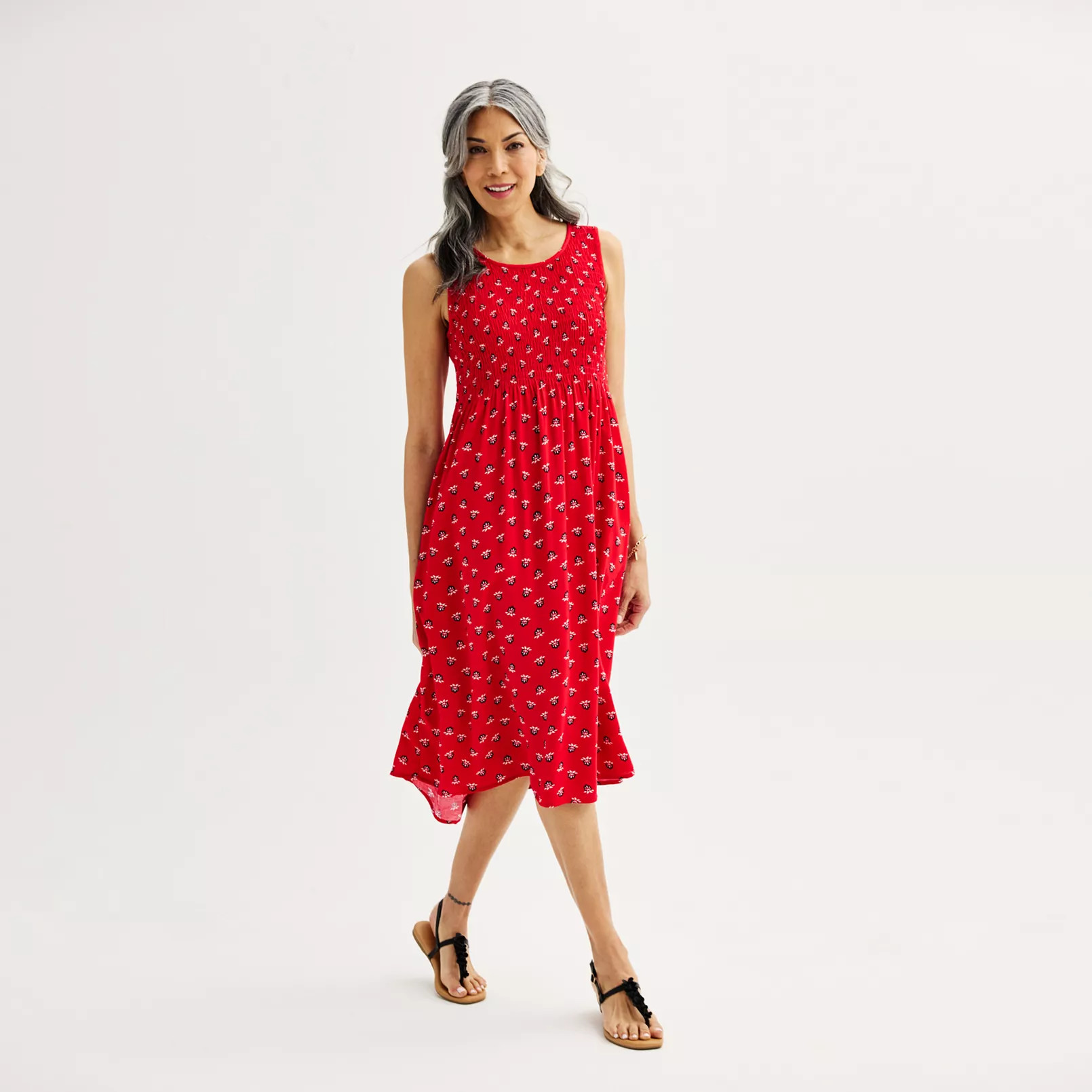 Women's Croft & Barrow® Smocked Swing Midi Dress | Kohl's