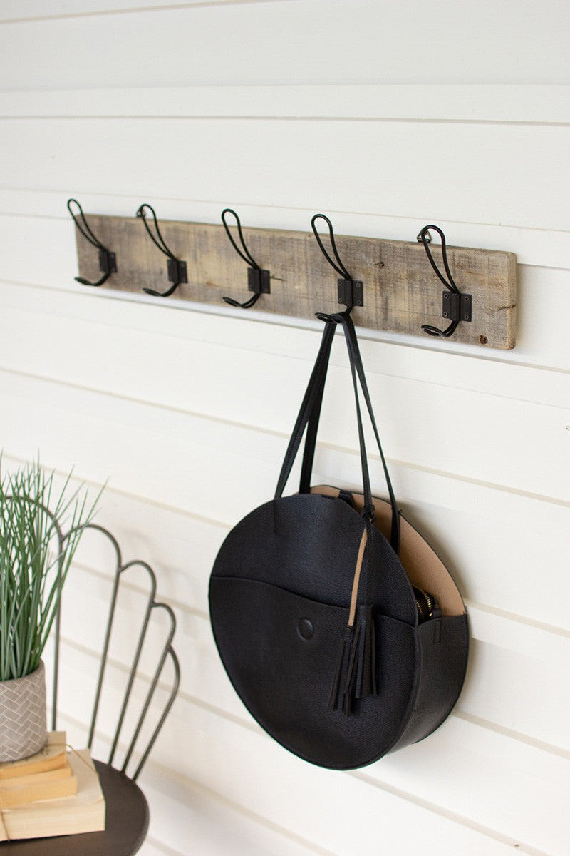 Recycled Wooden Coat Rack with Five Metal Hooks | The Nested Fig