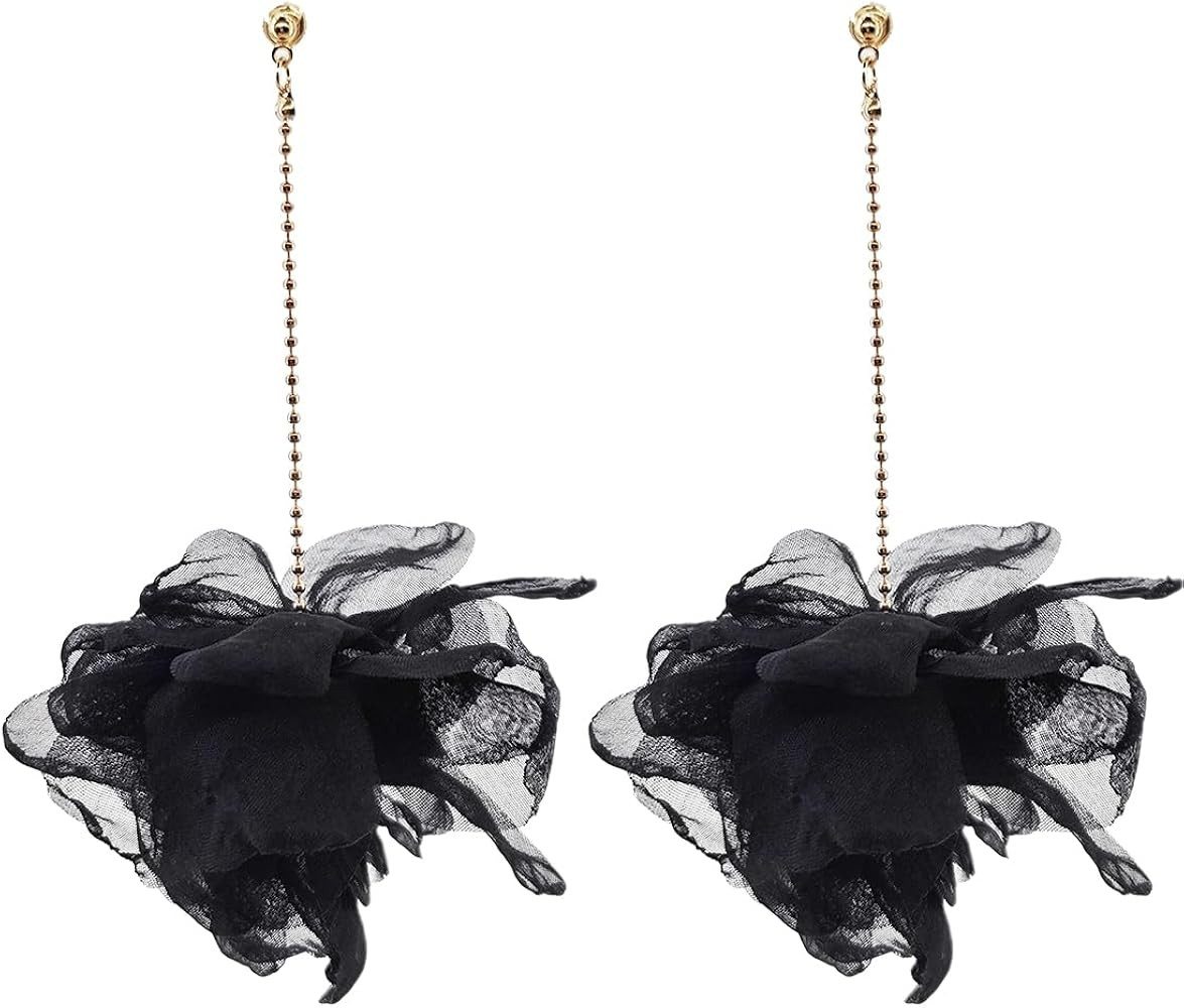 Ayodemi Bohemian Organza Petal Flower Earrings, Handmade Big Large Long Dangle Earrings for Women | Amazon (US)