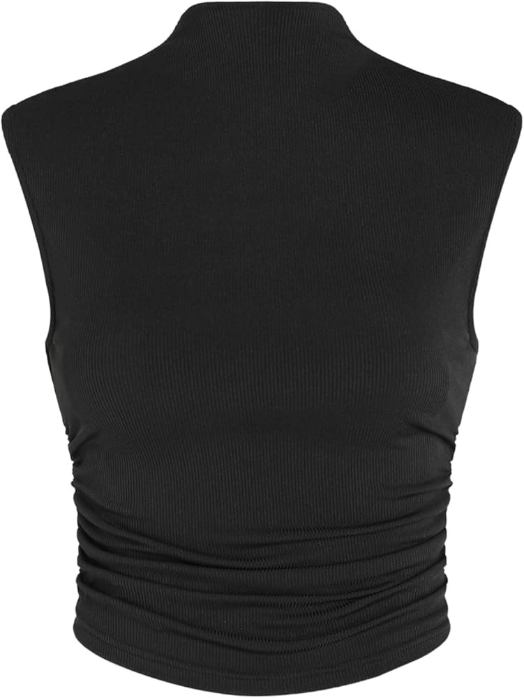 CIDER Women Solid High Neck Sleeveless Ruched Basic Cropped Tank Top Going Out Tops Trendy 2025 S... | Amazon (US)