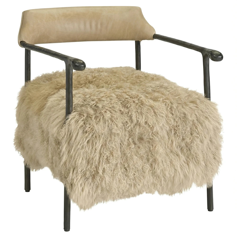 Salma Modern Classic Leather Shearling Black Iron Arm Chair | Kathy Kuo Home