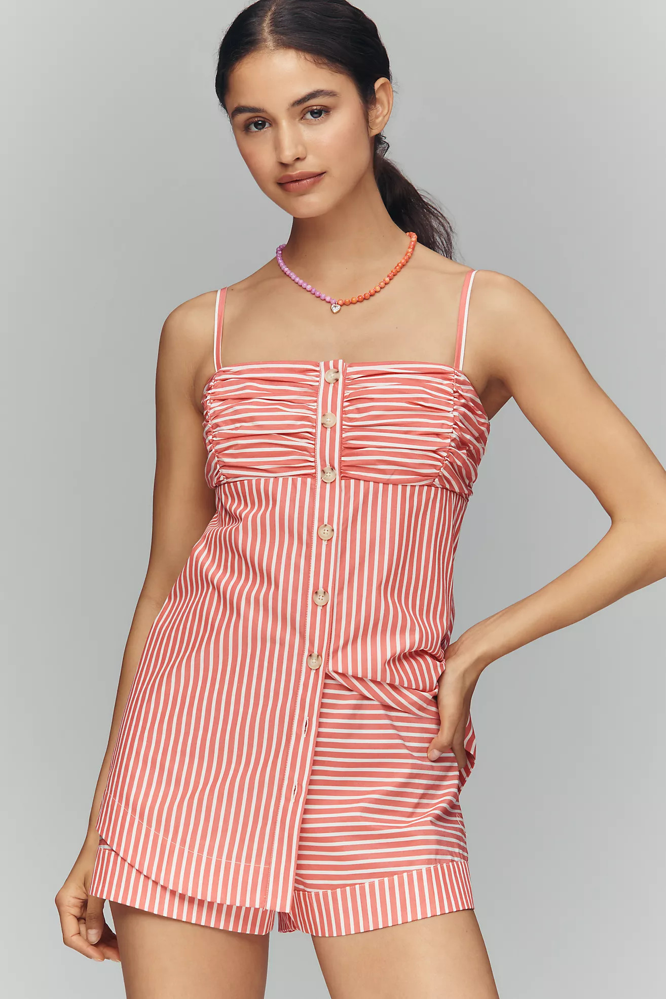 Maeve 100% Cotton Ruched Romper | Anthropologie (US)