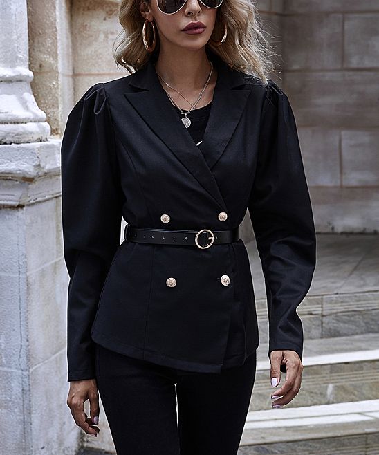Coeur de Vague Women's Non-Denim Casual Jackets Black - Black Double-Breasted Blazer - Women | Zulily