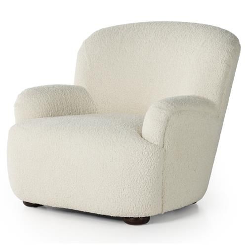 Kaden Modern Classic Cream Upholstered Boucle Brown Wood Wingback Arm Chair | Kathy Kuo Home