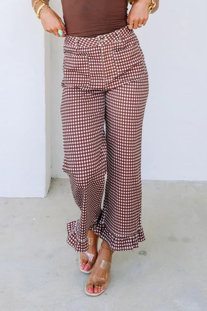 Perfectly You Brown Gingham Cropped Wide Leg Pant | The Willow Tree