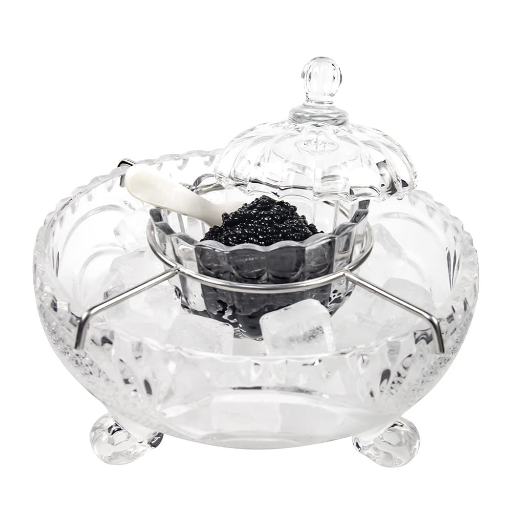DUEBEL Caviar Serving Set, 1 Glass Divided Serving Bowl Set Plus 2 pcs. x Mother of Pearl Caviar ... | Amazon (US)
