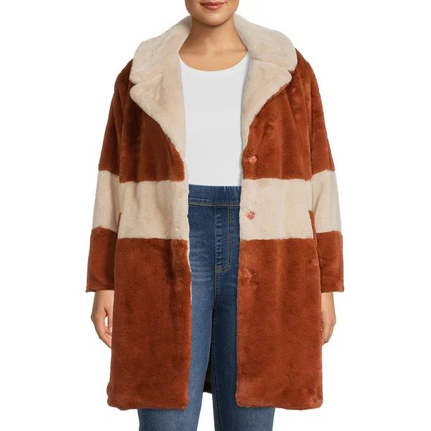 Time and Tru Women's and Plus Full Length Faux Fur Coat - Walmart.com | Walmart (US)