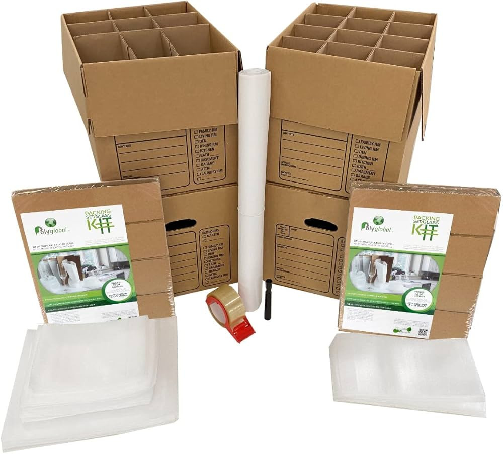 Kitchen Moving Box & Supplies Kit #1 4 Boxes with Dish/Glass Inserts | Amazon (US)