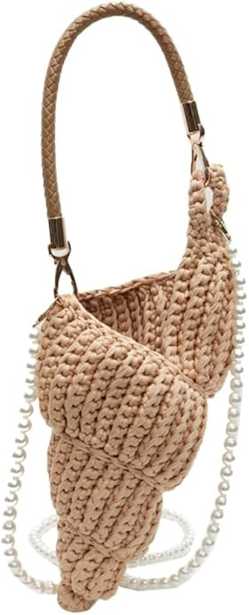 Handwoven Fashion Seashell Bag for Women Crochet Beach Bag Unique Boho Clutch with Pearl Strap Le... | Amazon (US)