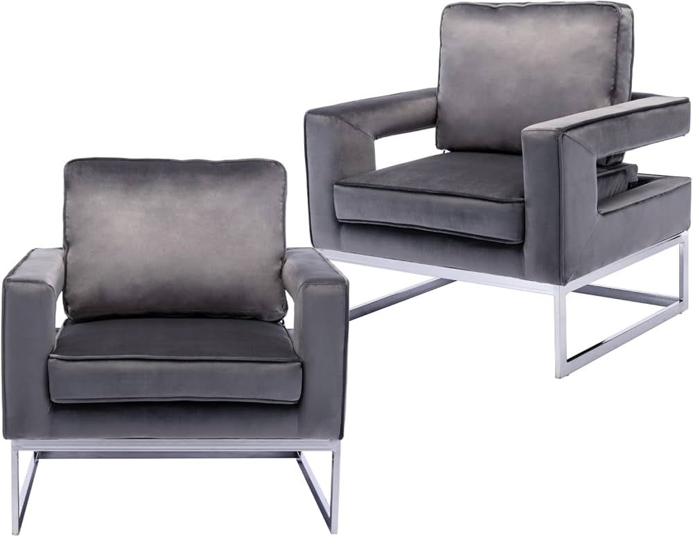 Shunzhi Velvet Armchairs Set of 2, Modern Chairs Upholstered Accent Chairs Open Back Living Room ... | Amazon (US)