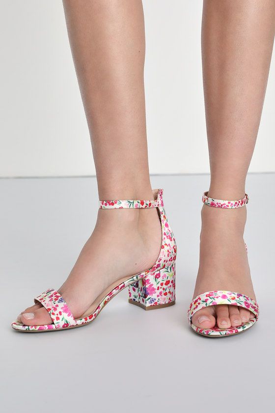 Harper Pink Floral Print Ankle Strap Heels | Lulus (US)