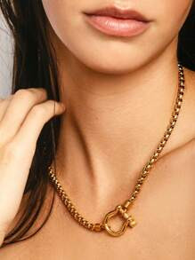 Waterproof Jewelry 18K Gold Plate Stainless Steel Box Chain Choker Double Color Chunky Buckle Pen... | SHEIN