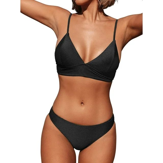 Cupshe Women's Black Bikini Set Triangle Low Waisted Swimsuits, S | Walmart (US)