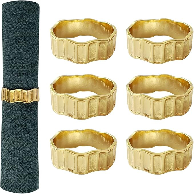 Gold Napkin Rings Set of 6, Irregular Round Napkin Holder for Wedding,Party, Thanksgiving, Christ... | Amazon (US)