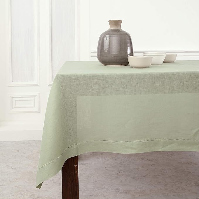 Solino Home Hemstitch Linen Tablecloth - 60 x 108 Inch, 100% Pure Linen Sage Green Tablecloth for... | Amazon (US)