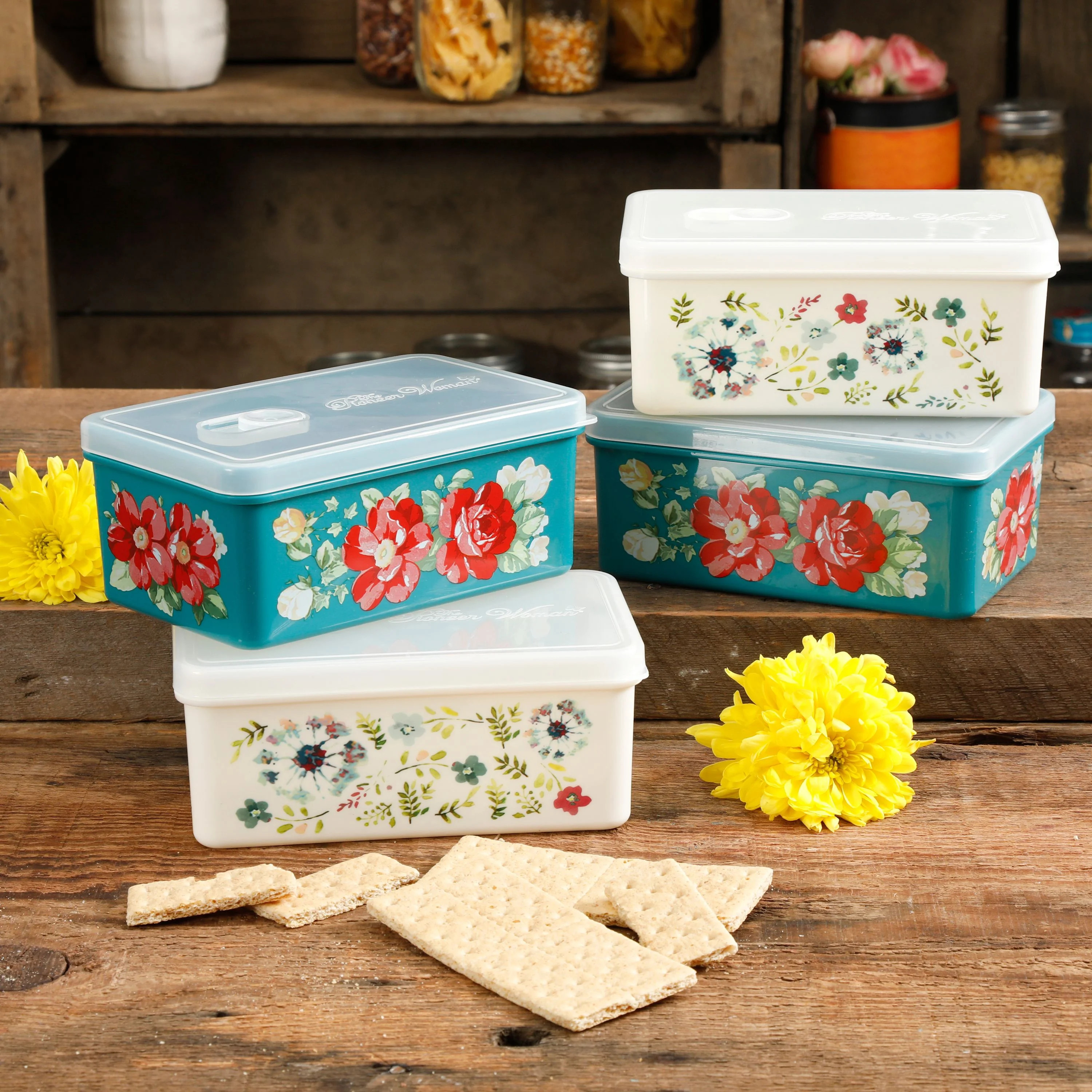 The Pioneer Woman Flea Market 42oz Assorted Rectangular Containers, Set of 4 | Walmart (US)