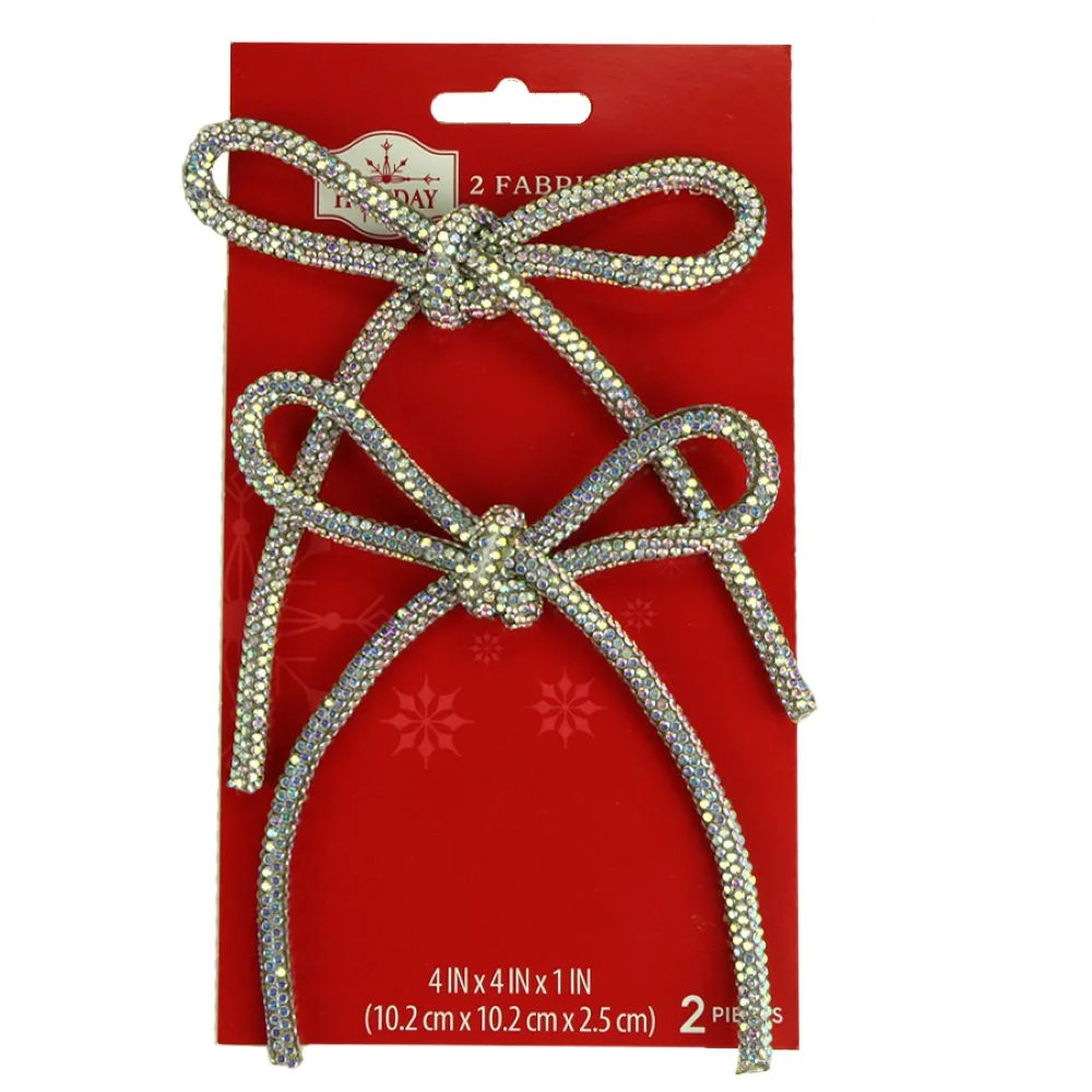 Silver Rhinestone Decorative Christmas Bows, 4", 2 Count, by Holiday Time | Walmart (US)