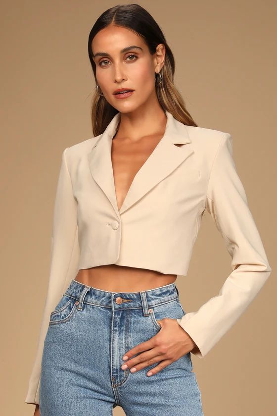 Corporate Chic Beige Cropped Blazer | Lulus (US)