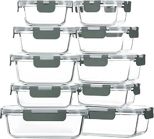 M MCIRCO 20 Pieces Glass Food Storage Container with Lids, Airtight Glass Lunch Bento Boxes, Leak... | Amazon (US)