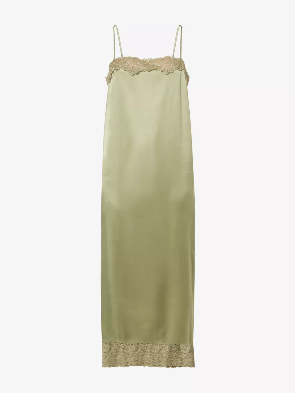 Mackenzie Lace-Trim Silk Midi Dress | Selfridges