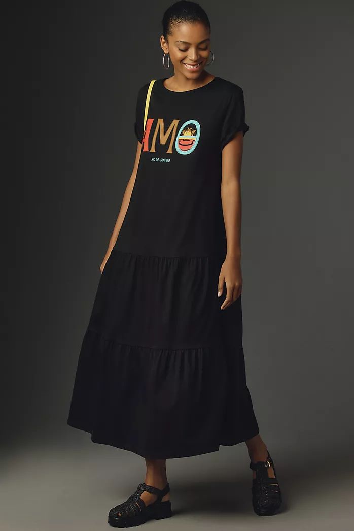 Farm Rio Short-Sleeve Tiered T-Shirt Midi Dress | Anthropologie (US)
