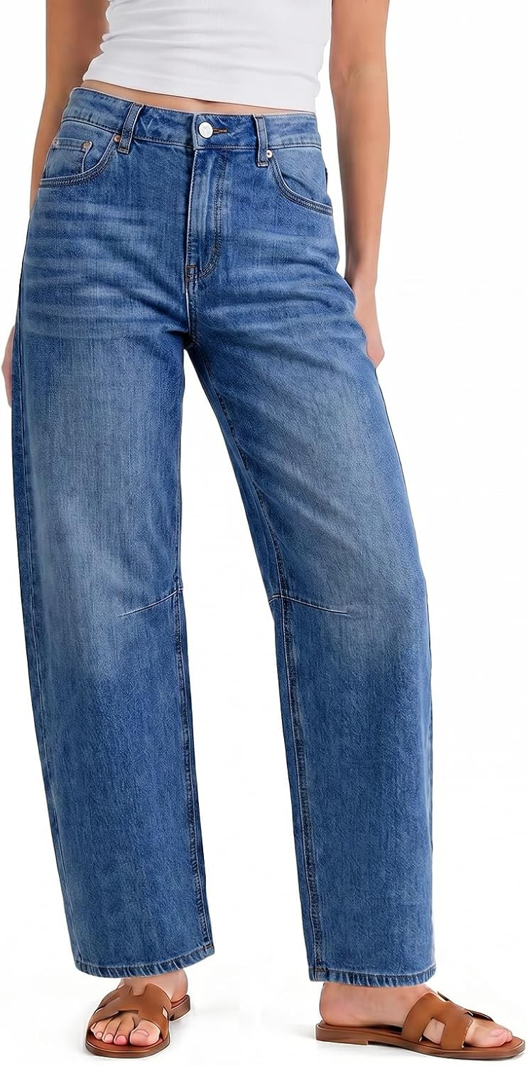 Cicy Bell Women Barrel Cropped Jeans Baggy High Waisted Casual Denim Pants | Amazon (US)