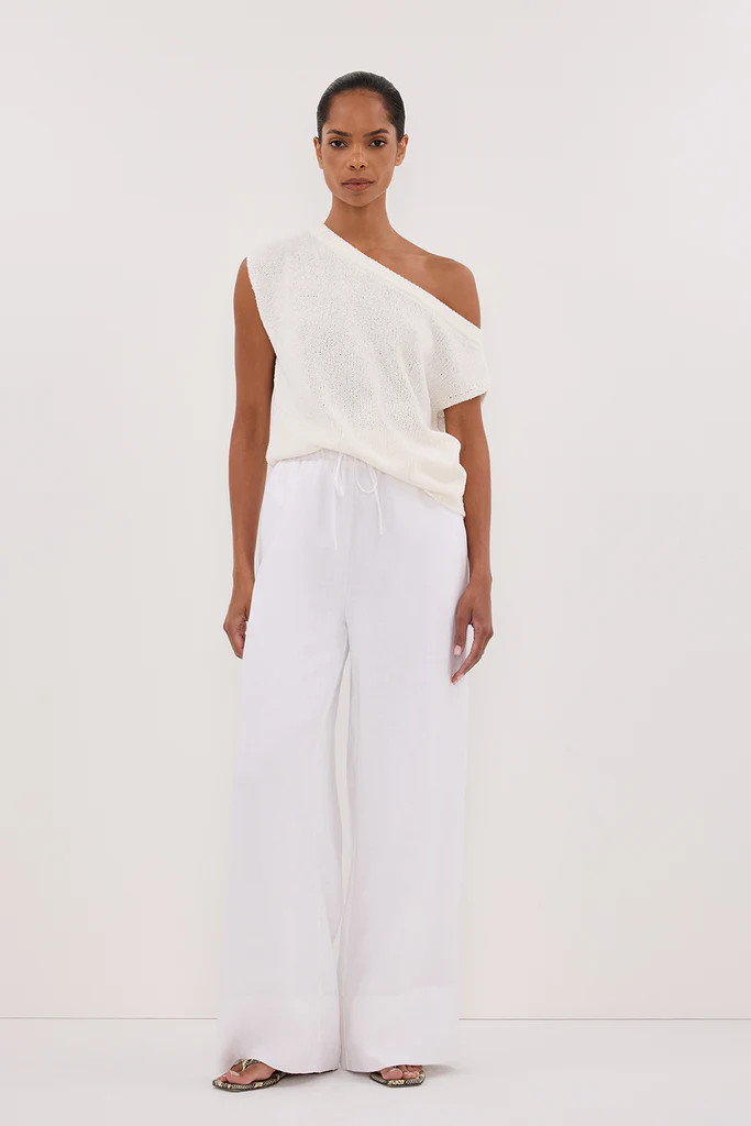 GINA WHITE LINEN ELASTIC WAIST PANT | DISSH