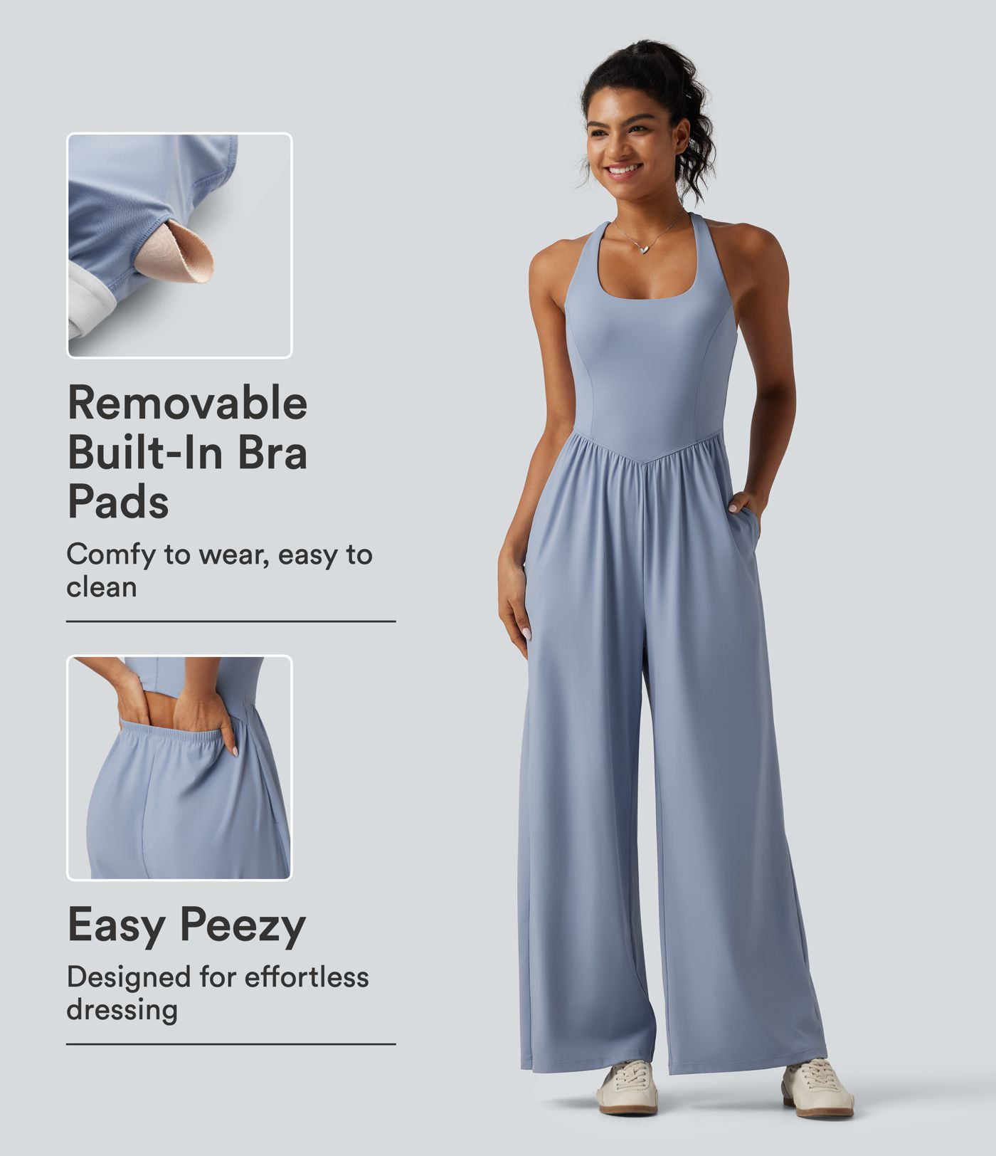 SoftlyZero\u2122 Airy U Neck Crisscross Back InstantCool Dance Jumpsuit with Built-in Bra and Poc... | HALARA