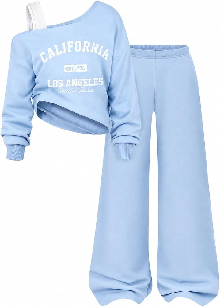 Tween Girls Clothes Off The Shoulder Sweatshirt and Wide Leg Sweatpants Sweatsuit Size 7-14 | Amazon (US)