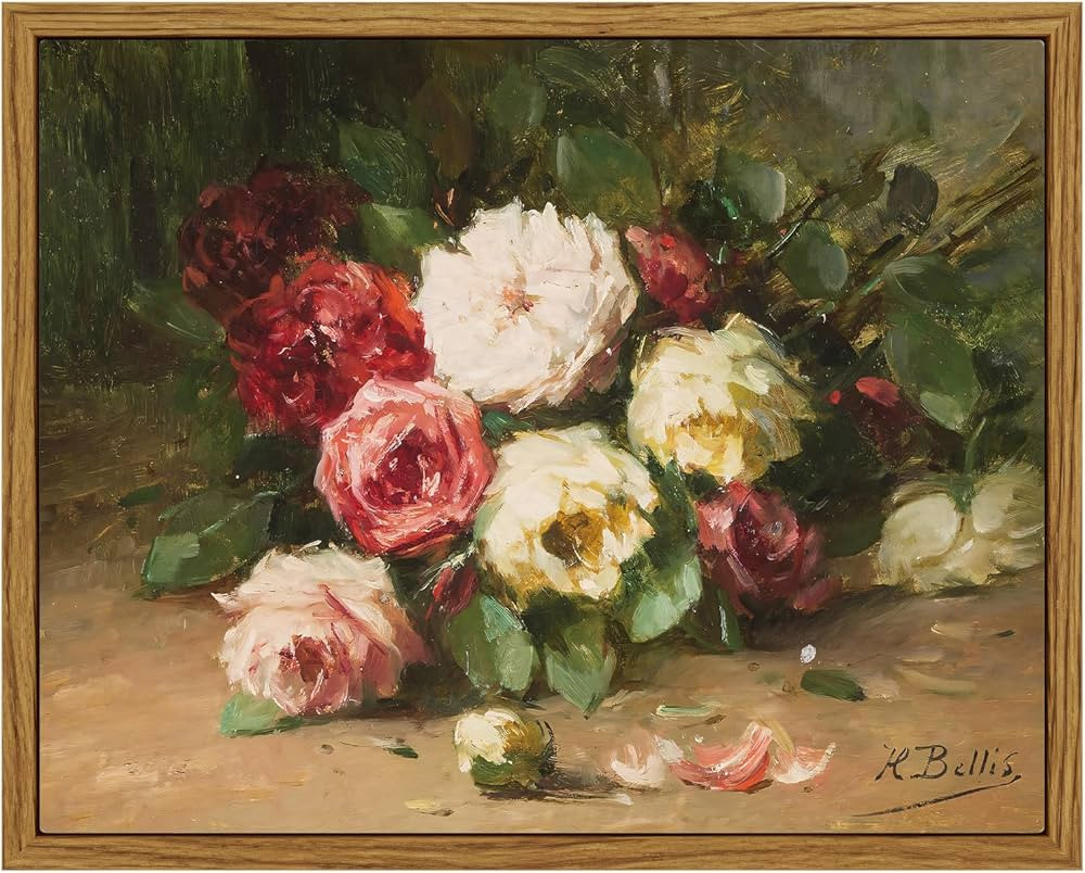 ARPEOTCY Vintage Framed Canvas Wall Art, Floral Red Roses Paintings Art Decor Aesthetic, Retro Fl... | Amazon (US)