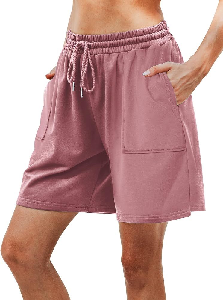 Cowasto Womens Cotton Bermuda Shorts Casual Summer Loose Athletic Short Drawstring Waist Lounge R... | Amazon (US)