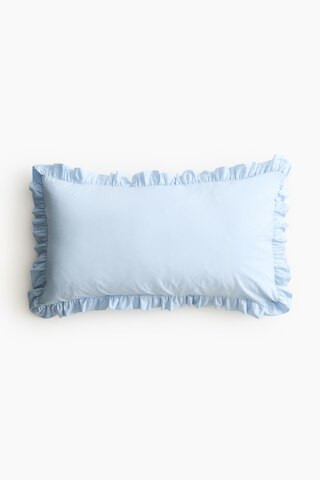H & M - Ruffle-Trimmed Cotton Cushion Cover - Light Blue | H&M (US + CA)