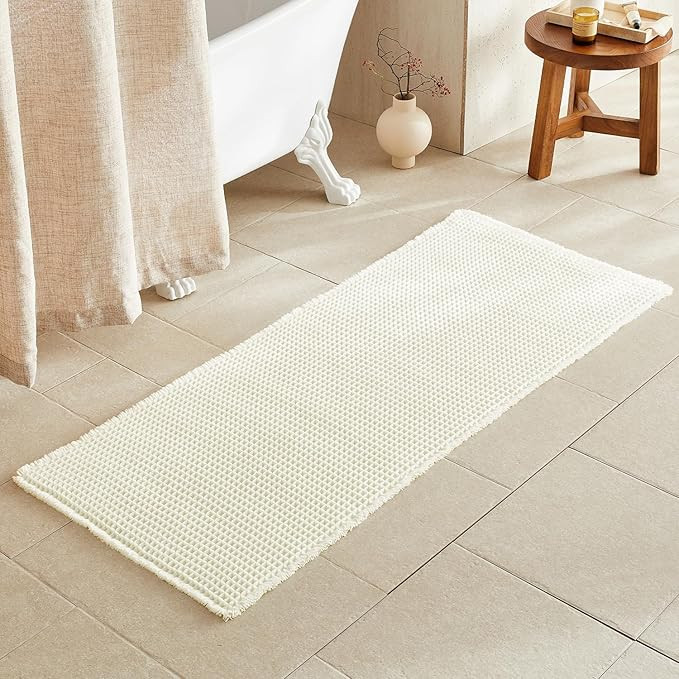 Cream White Long Bathroom Rugs, Waffle Runner Rug Bathroom Non Slip Washable Super Absorbent Quic... | Amazon (US)