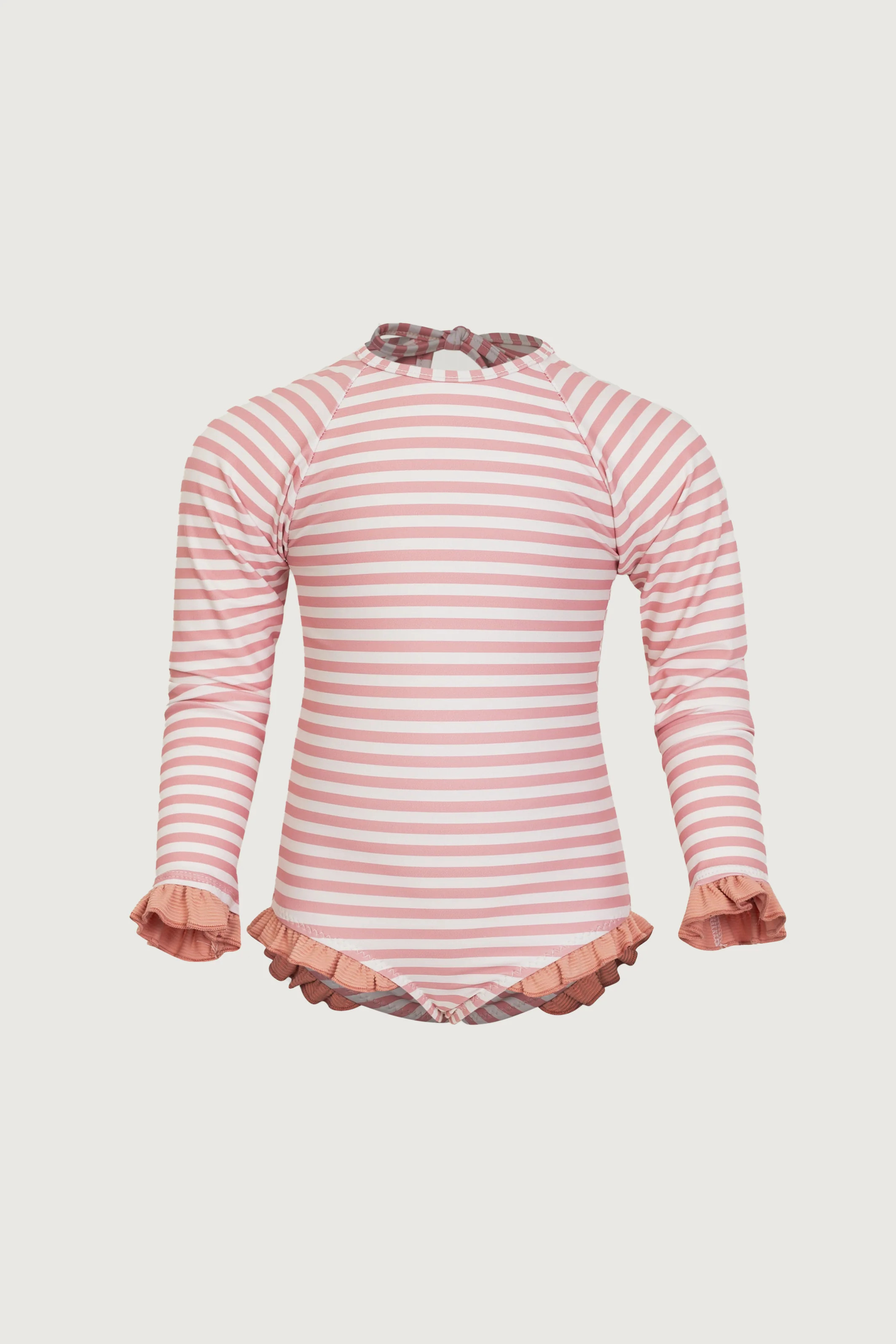 ruffle rashguard one piece (blush stripe/blush) | SAME