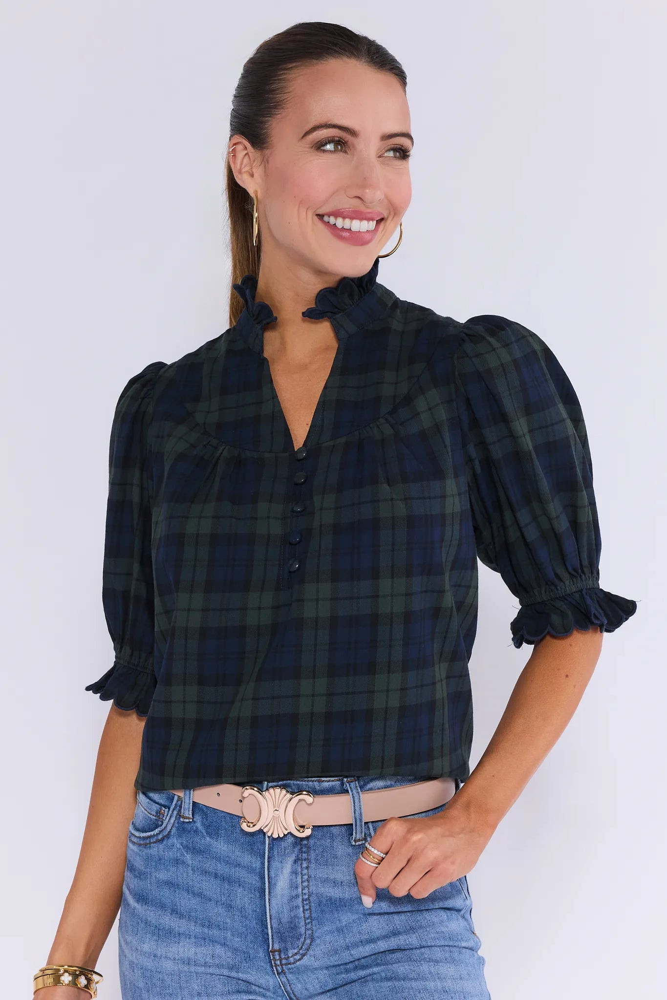 Hailey Top- Navy Plaid | Avara
